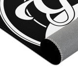 Black and White Circle Logo Area Rug