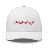 Red Thank Ü God Script Trucker Cap